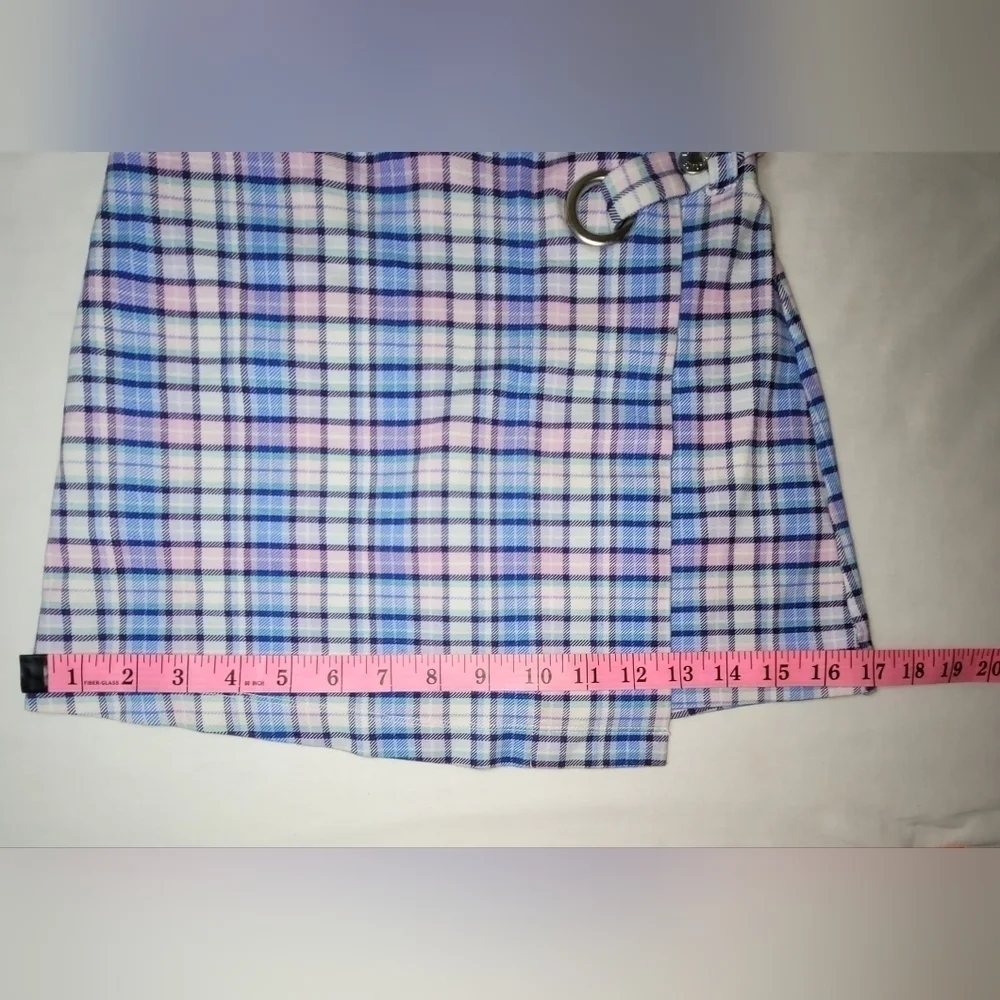 COPY - Justice Blue & Pink Plaid Pull On Mock Wrap Skort Girls Size 10